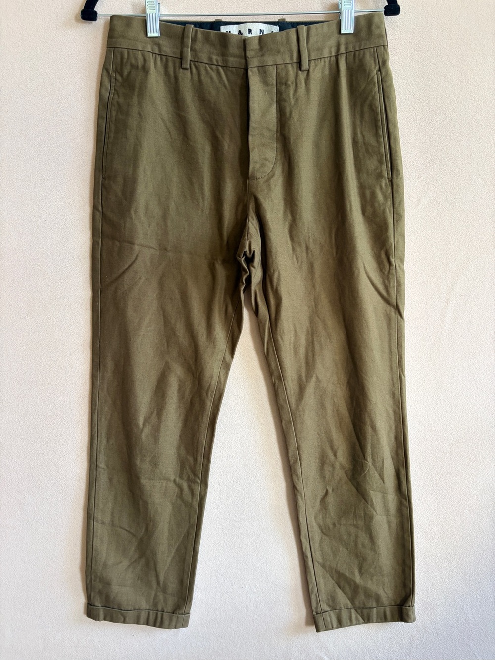 Marni Cotton Twill Tapered Pants Olive Khaki IT 44 Made In Italy
